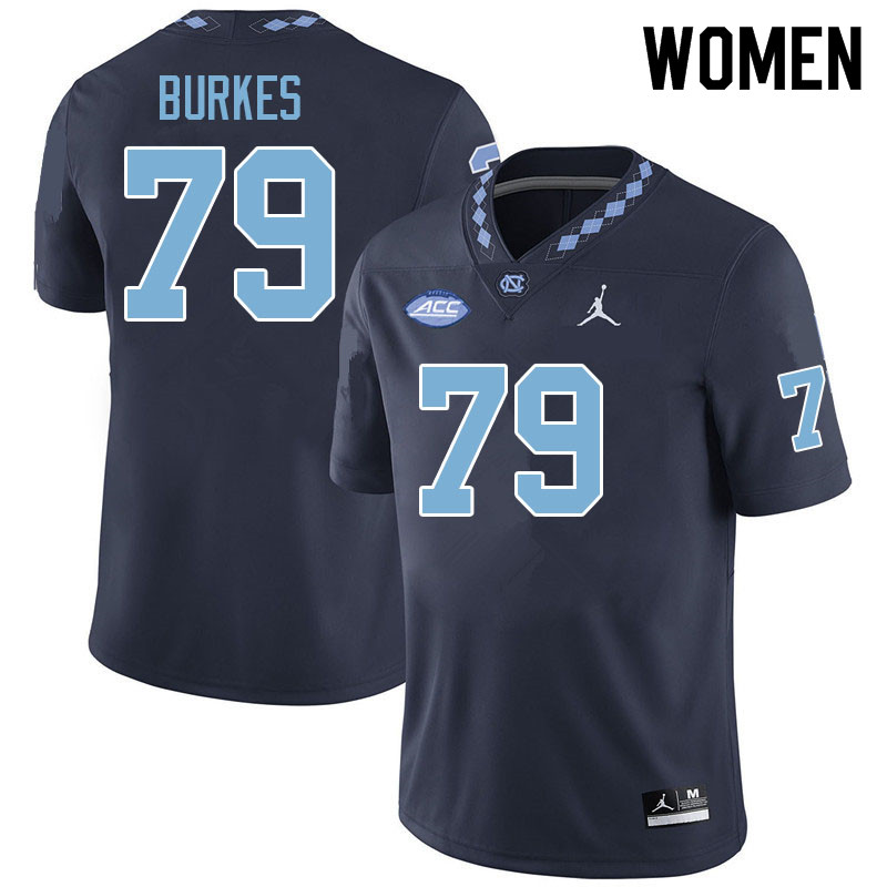 Women #79 Bo Burkes North Carolina Tar Heels College Football Jerseys Sale-Navy